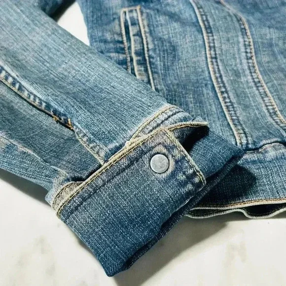 Vintage Women's Levi’s Collarless Jean Jacket - Snap Buttons - Denim Large L - Picture 10 of 13